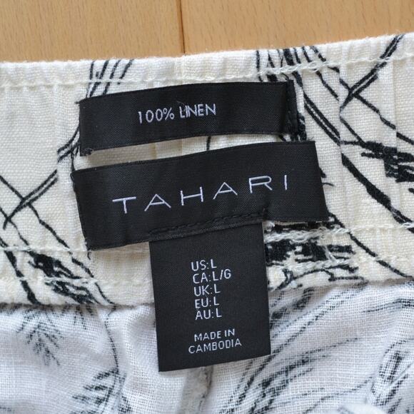 Tahari Linen Wide Leg Pants Size Large Print - Picture 3 of 4